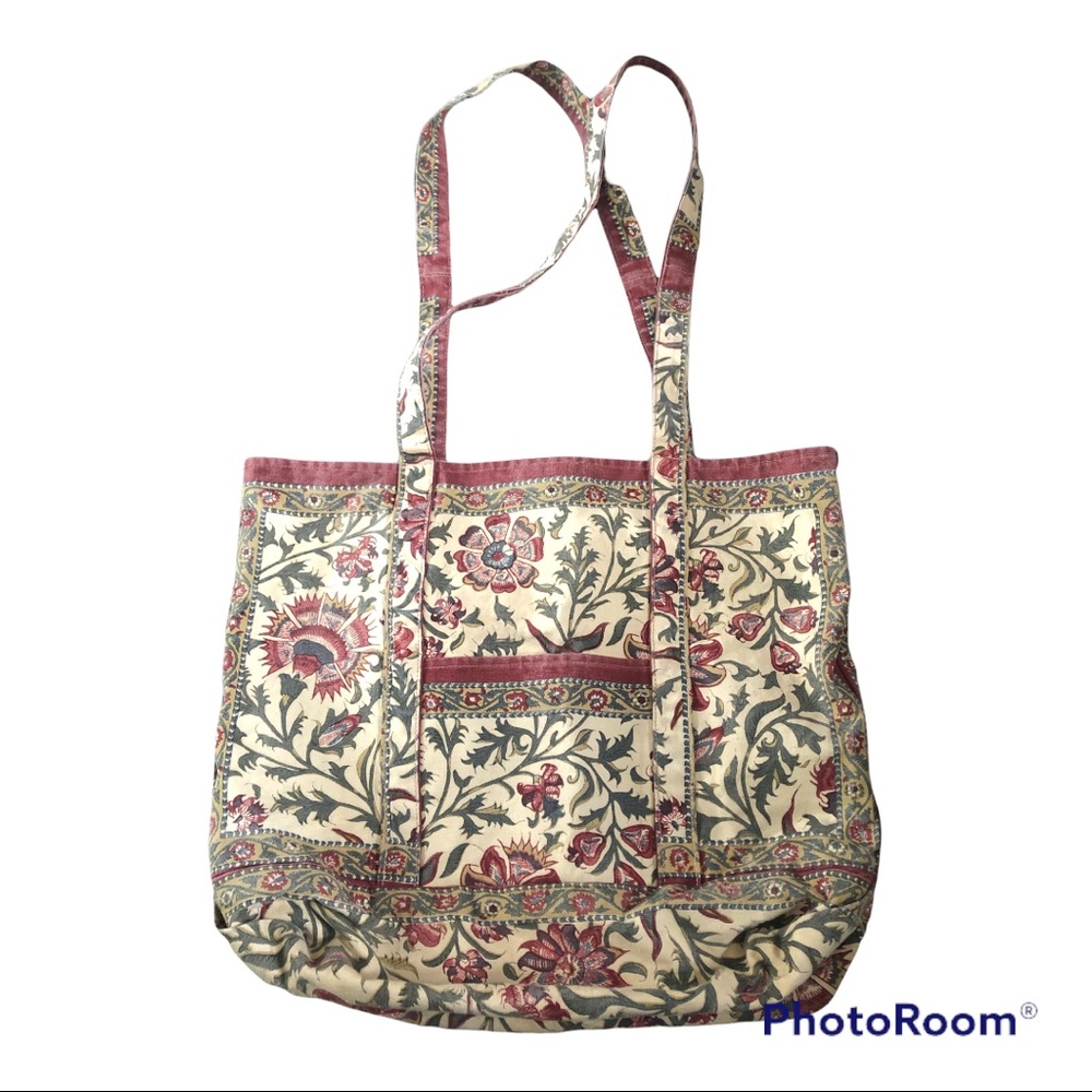 canvas bag floral burgundy, green , cream made in India Pondicherri